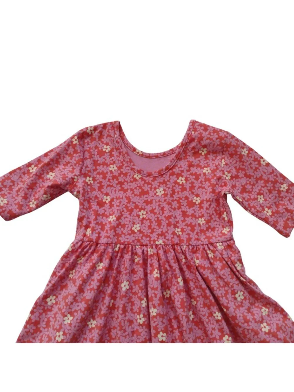 Hanna Andersson Skater Dress 6-7 Pink Floral Cotton Knit Fit n Flare w POCKETS